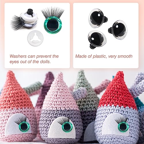 TOAOB 4 Sets Plastic Safety Eyes 25mm Glitter Safety Eyes with Washers and Black Eyelashes for Amigurumis Green Craft Crochet Eyes for DIY Puppet Bear Stuffed Animal Doll Making - Image 3