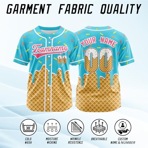 Camiseta de béisbol Ice Cream personalizada con nombre, número y logo para hombres, mujeres y jóvenes miniatura 2