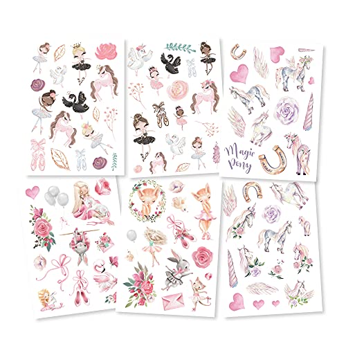 Pandawal® Tattoo für Kinder Einhorn Ballerina Tattoos 6er Set...