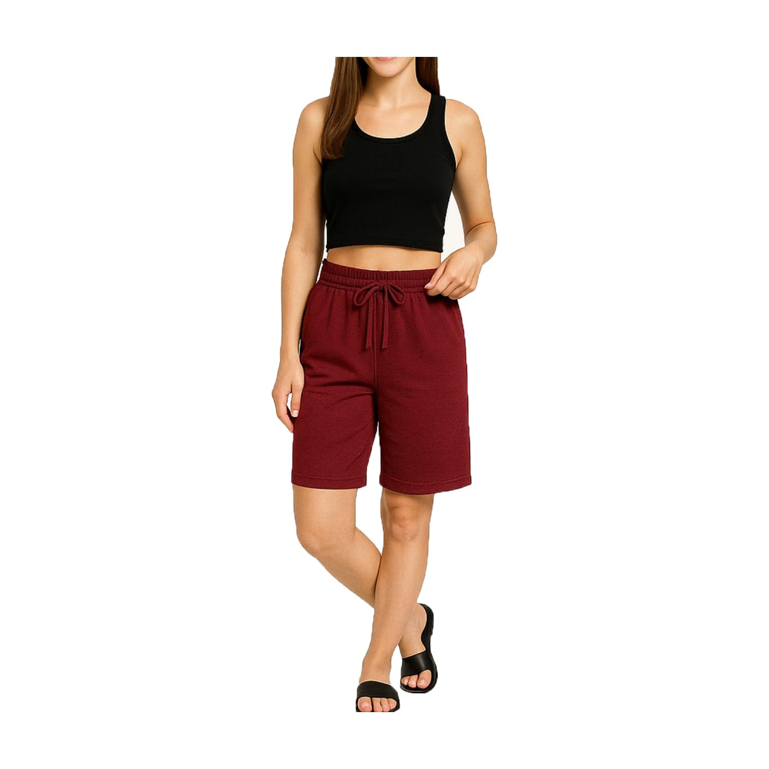 Womens Mid Rise Elastic Waistband Cotton Shorts for Women Above Knee Shorts-picture-45