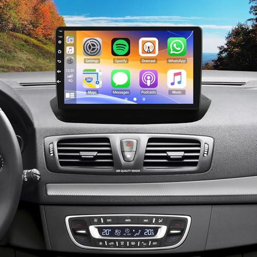 4+64G ikasus Radio para Renault Megane 3 2009-2014 con CarPlay Android Auto GPS Android 14 WiFi Bluetooth 9 Pulgadas Pantalla Táctil de FM/RDS/SWC Mirror Link Pantalla Dividida y Cámara Visión Trasera