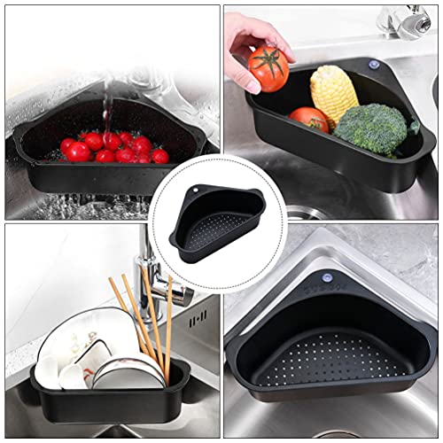 Sink Caddy Corner Holder Triangle Corner Kitchen Sink Caddy Organizer Stainless Steel Sponge Dish Brush Holder for Soap Scrubbers Black - Image 4