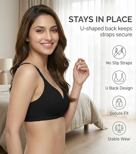 Image of DClub Womens Cotton Lightly Padded Everyday Bra, Wire Free, Comfortable with Seamed Cups,Adjustable Strap for Everyday Bra