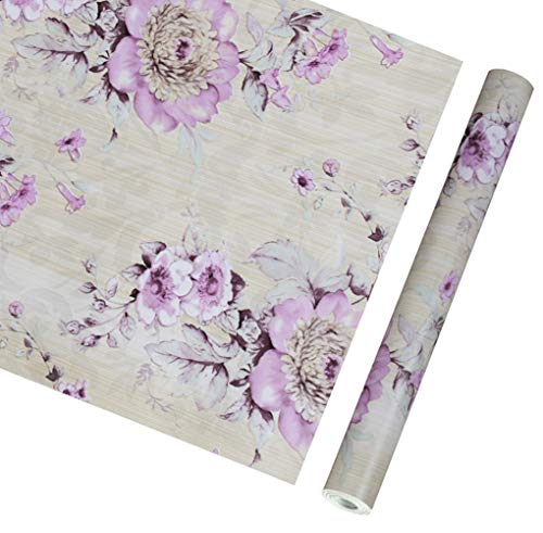 Emoyi Peel & Stick Wallpaper Elegant Purple Floral Paper Decorative for Livingroom Wall Sticker Backsplash Closet Drawer 17.7''x78.7''