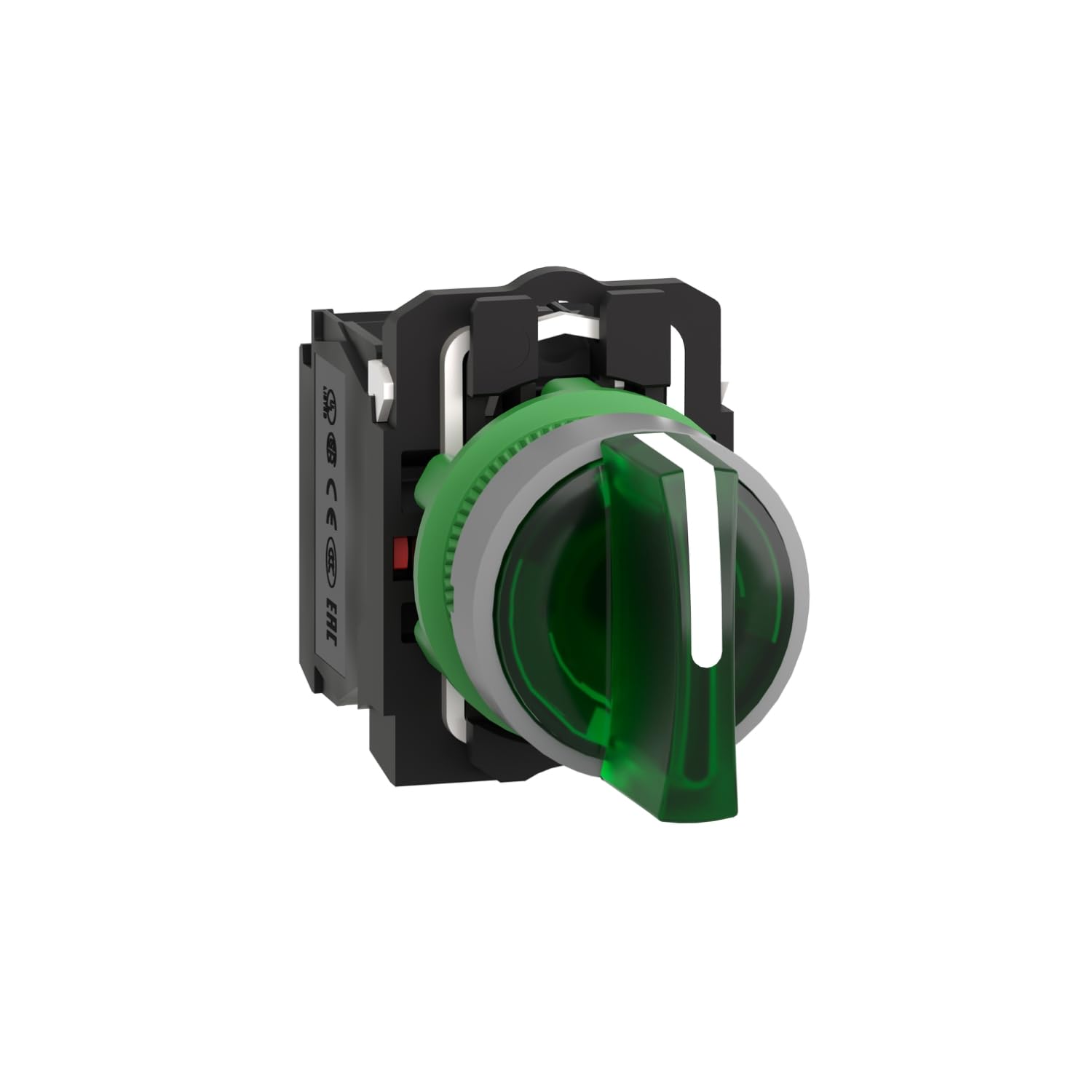 Selector luminoso verde de 3 posiciones fijas y alimentación de 24V AC/DC para cuadros
