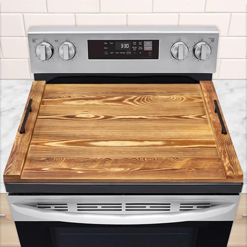 Noodle Board Stove Cover, Wood Stove Top Covers for Electric Stove and Gas Stove, Wooden Stovetop Cover for Counter Space, Stove Burner Covers, Sink Cover RV Stove Top Cover (Carbonized)