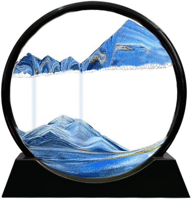 Feilicraft Cuadro de arte de arena en movimiento marco de cristal paisaje de arena 3D exhibición de mar profundo en movimiento grano fluido dinámico