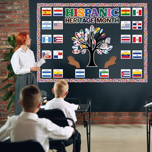 Image of Hispanic Heritage Month National Bulletin Board Cutouts Set, Hispanic Heritage Month Decoration Spanish Classroom Decorations National Flag Cutouts for Latin American Spanish Classroom Home Wall Decor