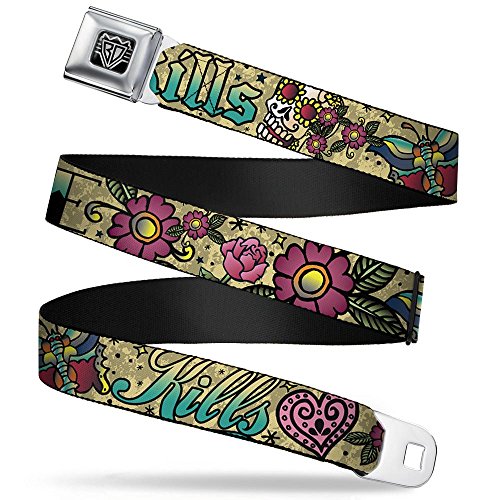 Cinturón de seguridad para pantalones con hebilla de metal y diseño de moda alternativa Love Kills
