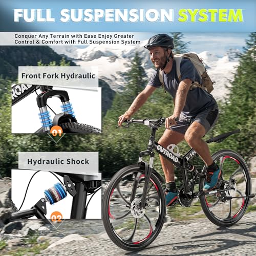 26 Inch Folding Mountain Bike, 21 Speed Full Suspension