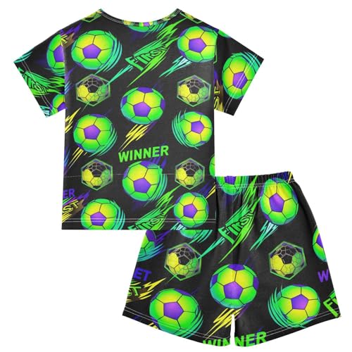 Soccer Ball Dark Pajama Set Short Sleeve PJ Set Cotton Summer Pajamas Sleepwear Soft 5Y2