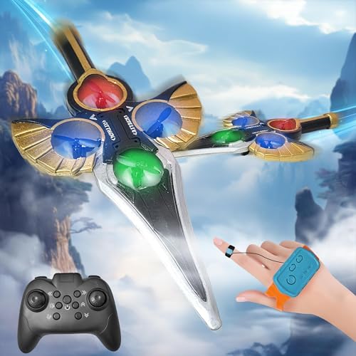 Virellia Flying Sword RC Airplane, Gesture Control Airplane for Kids Adult 8-16, Remote Control Planes with Light, 360° Flip Fighter Jet Toy, Gravity Sensing, Stunt Roll, Gifts for Kids Boy Girl, Gold