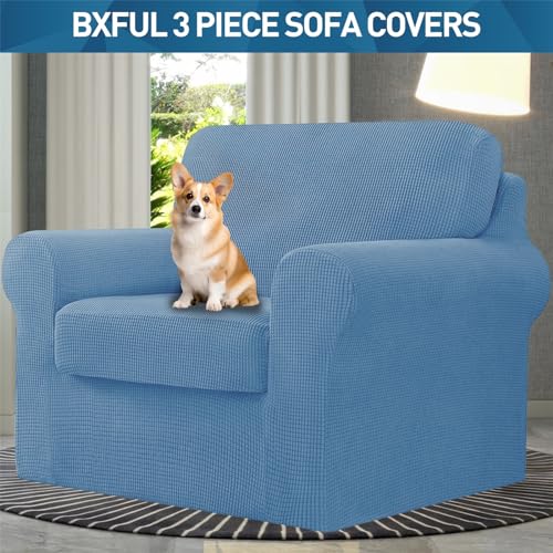 Housse de canapé extensible 1 place durable avec housse dossier séparé
