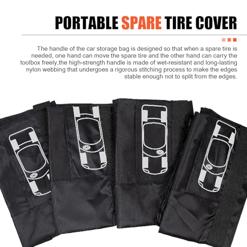 Image of Spare Tire Cover, Tire Sun-Proof and Anti-Aging Protection Cover for 13 inch-18 inch Wheel, 26 inch Fully Wrapped Portable Storage Bag with Tool Bag and Handles, for Most Cars Trucks (Black)