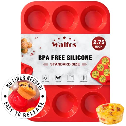 Walfos Silicone Muffin Pan - 12 Cups Regular Silicone Cupcake Pan, Non-stick Great for Making Muffin...