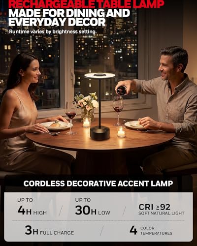 Image of Honeywell Rechargeable Table Lamp, 5000mAh Cordless Dimmable Accent Light