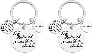 FY 2 Pieces Volleyball Keychains Volleyball Gifts for Players Teams Girls Boys Teens Fans She Believed She Could So She Did (Style 1)