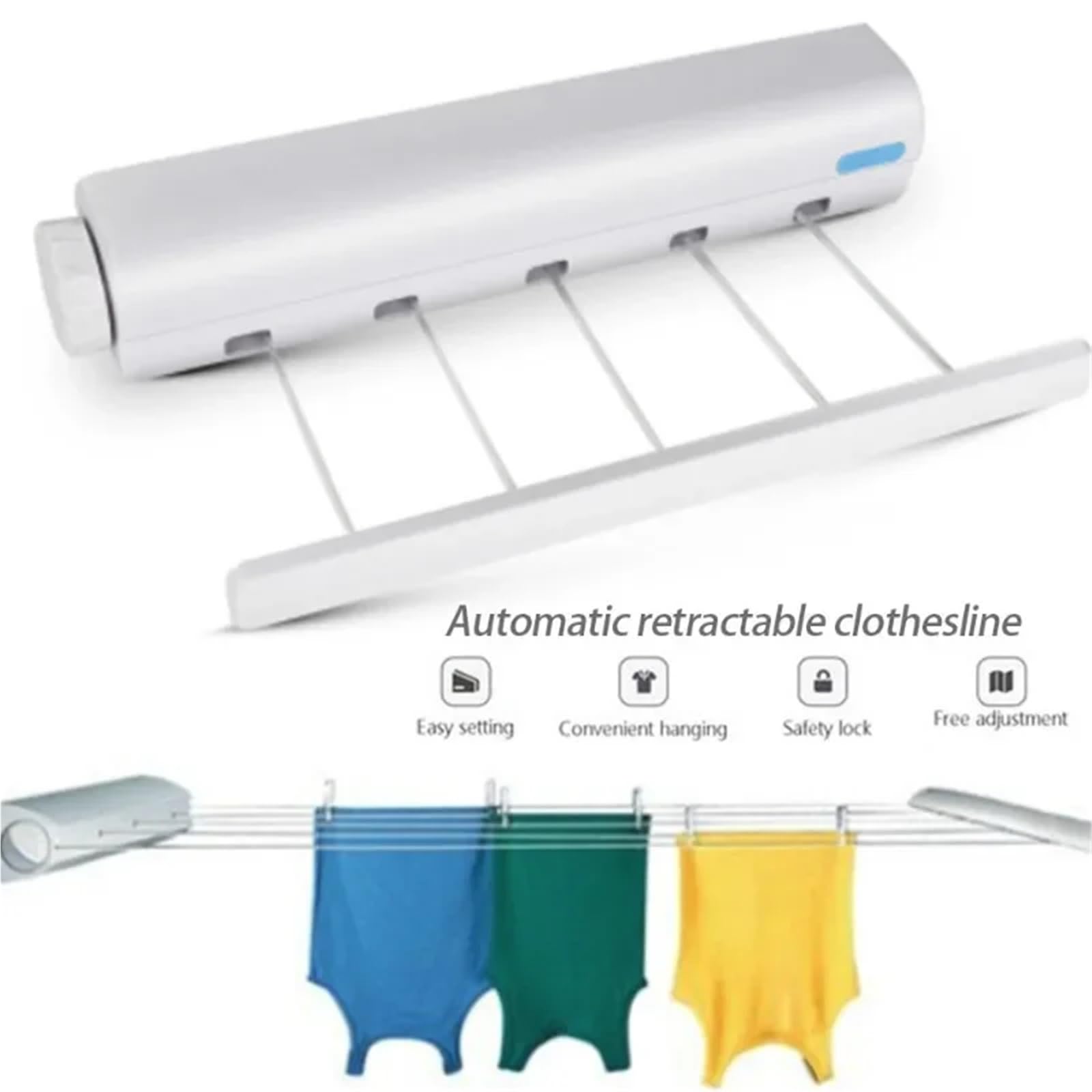 Automatische einziehbare Wäscheleine, Wäscheständer, Handtuch mit Haken, Flexibler Wäschebügel(Five Lines)