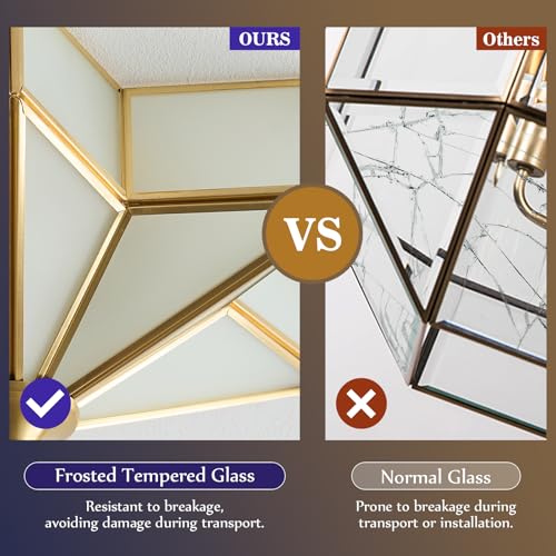 Image of Star Brass Ceiling Light - 12.2 In Small Gold Milk Glass Flush Mount