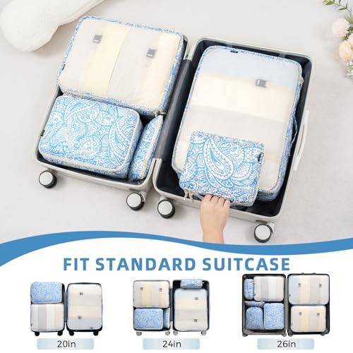 Image of BAGAIL 8 Set Packing Cubes Luggage Packing Organizers for Travel Accessories-Blue paisley