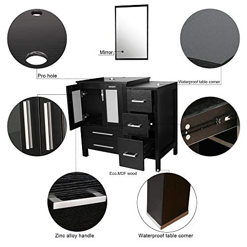 60\" Double Vanity (2 24\" Vanity,2 Porcelain Vessel Basin Sink,1 12\" Side Cabinets),Double Bathroom Vanity Top with Porcelain White Sink,1.5 GPM Faucet/Drain Parts/Mirror Includes - Thumbnail 2