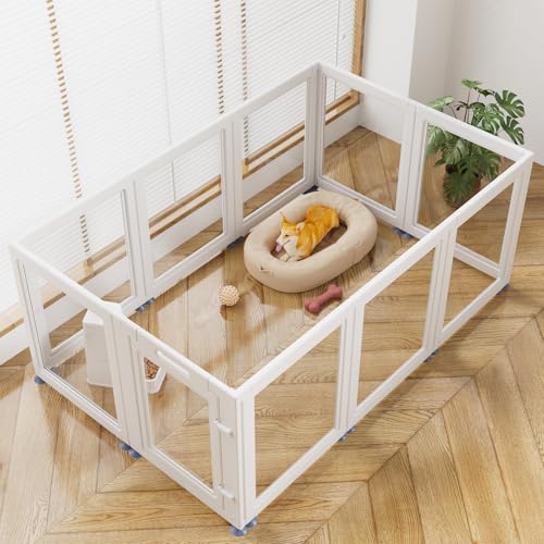 Clear Acrylic Dog Playpen Transparent Dog Playpen Indoor, Easy Assemble Clear Pet Pen for Puppy Bunny Cat Pig, Sturdy & Easy Cleaning Plastic Dog Puppy Fence (24" H, 10PCS)