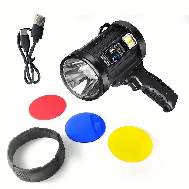 BLURISM Rechargeable Outdoor Light Power USB Long Distance Search Flashlight Solar Panel Charging LED Handheld Flashlight for Boating, Hunting, Campings-image-41