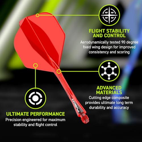 Image of Winmau Fusion No.2 Integrated Flight & Shaft System - Lightweight Replacement Set for Steel & Soft Tip Darts - 90-Degree Wing Design Sizes
