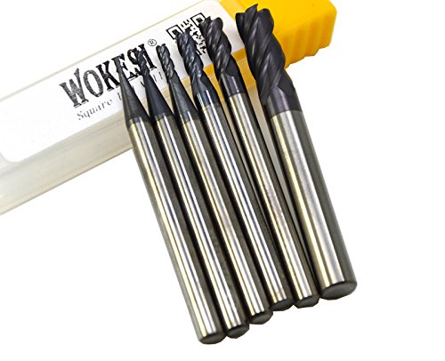 Wokesi 1 1.5 2 2.5 3 4mm Blade Diameter,Square Nose End Mill Set,Pack of 6,4Flutes,HRC55,TiAlN Coated,Solid Tungsten Carbide,CNC Router Bits Cutting Milling Tools (1/1.5/2/2.5/3/4mm HRC55)