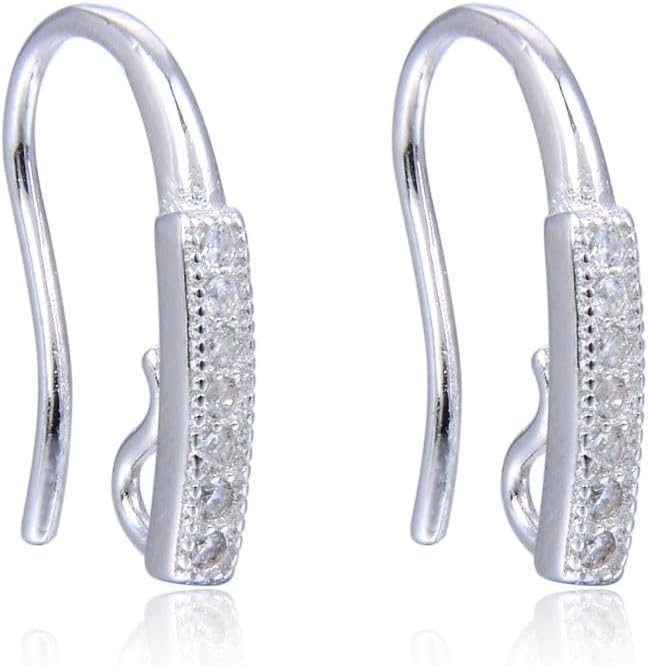 10pcs Adabele Authentic 925 Sterling Silver French Earring Hook Dangle 7 Cubic Zirconia CZ Ear Wire Tarnish Resistant for DIY Earrings Jewelry Making SS485