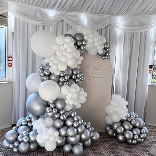 90pack Metallic Silver Balloons Different Size 18/12/10/5 Inch Chrome Silver Balloon Garland Arch Kit for Graduation, Wedding, Birthday, New Year, Baby Shower Decorations - Image 5