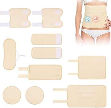 AOOWU Castor Oil Pack Wrap Kit, 10pcs Reusable Organic Castor Oil Pack Kit for Neck Chest Waist Knee Legs Hands and Feet, Adjustable Compress Pads Castor Oil Wrap for Liver Detox, Oil Not Included