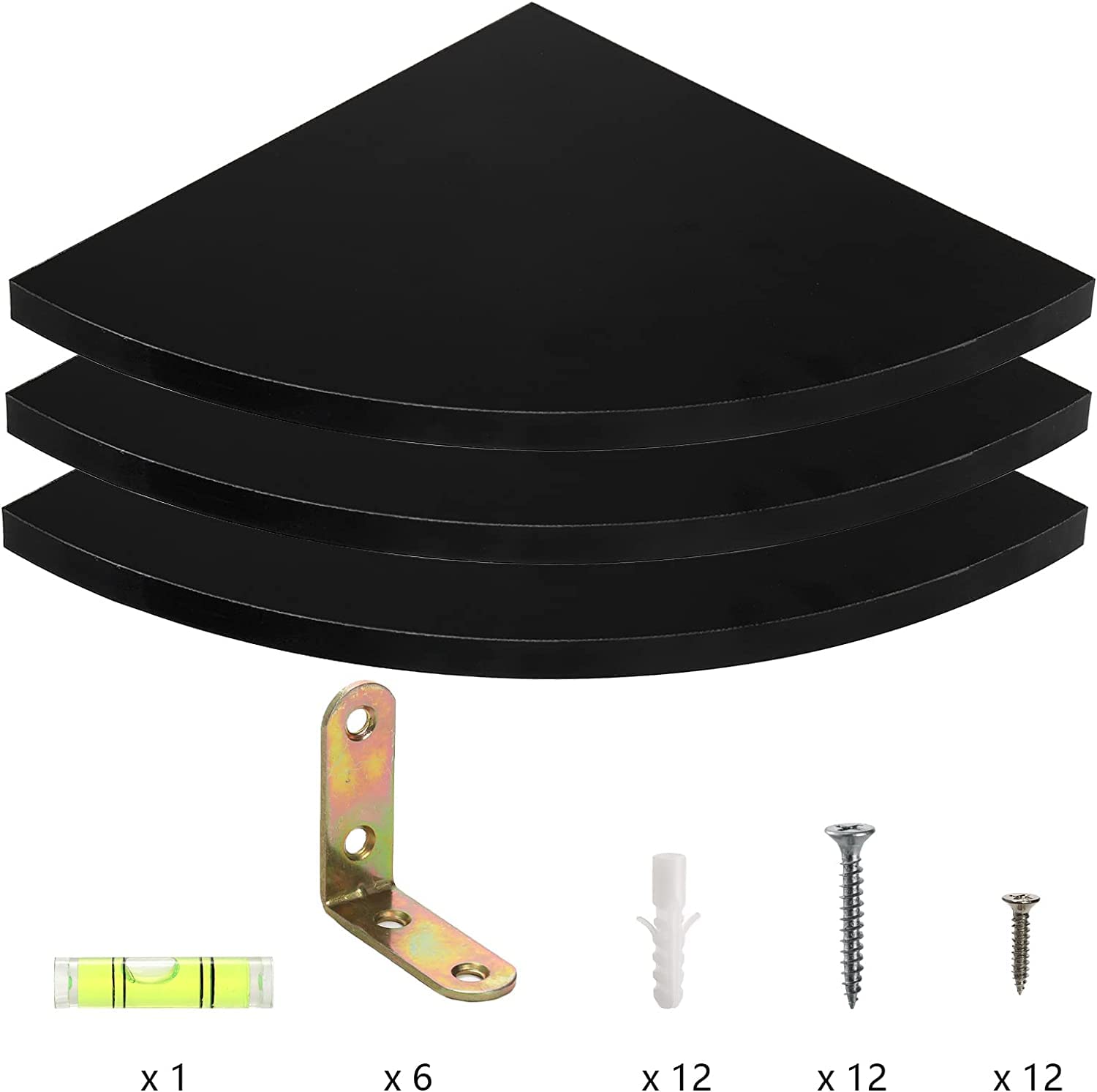 Suwimut Set of 3 Corner Shelf Wall Mount, 25cm/9.8 inch Black Floating Corner Shelf Organizer - Image 4