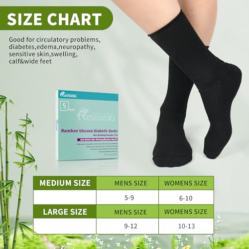 Image of Revosoxs Diabetic Crew Socks for Men Women,Bamboo Viscose Non-Binding Loose Top Wide Socks with Seamless Toe 9-12 10-13