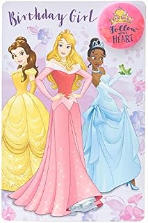 Disney Princess Birthday Girl Card with Princess Badge - Sleeping Beauty Birthday Girl Birthday Card - Birthday Girl Card with Badge - Princess Tiana Birthday Card - Princess Birthday Card with Badge