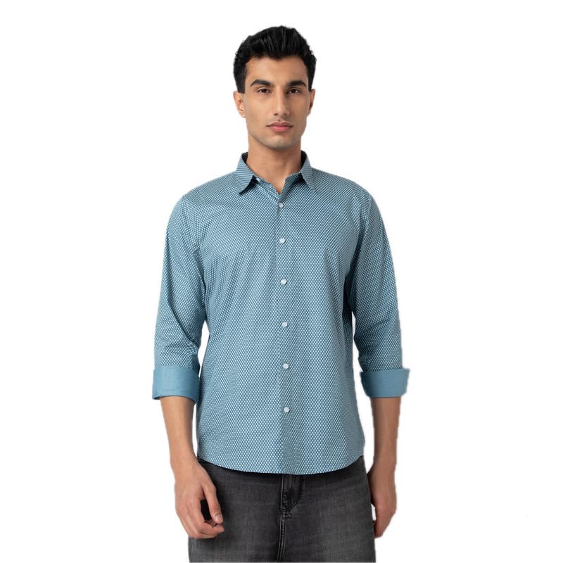 Image of MARK & ALBERT Men's Printed Full Sleeves Regular Fit Shirt Blue | 100% Cotton Stretchable Fabric