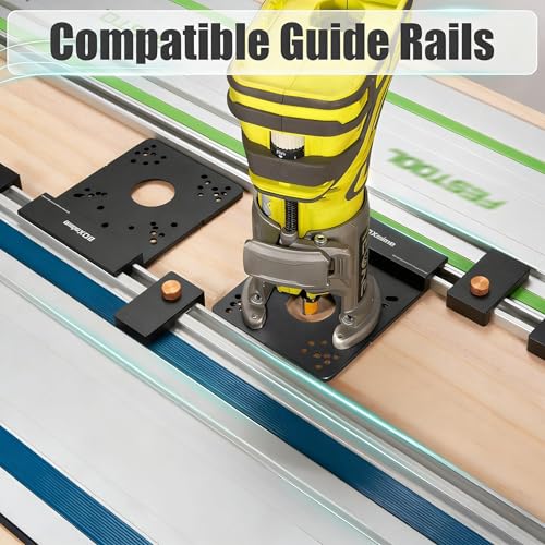 Image of Universal Router Guide Rail Adapter,Designed for most Brand Fixed-Base Compact Routers,Compatible with Ma-kita&Fes-tool Track Saw Guide Rail ;Aluminium Router Base with 2 Pack Rail Stops