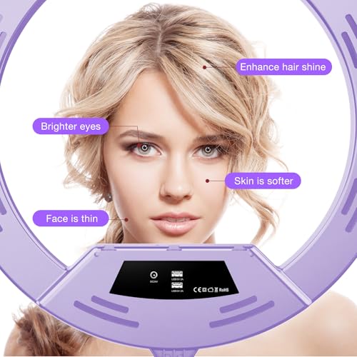 Image of 22 inchRing Light with Stand,Ring Light Tripod for iPhone ipad,with 75 inchTripod /LCD Display /4 ipad iPhone Clips /2 USB Ports,2600K-6500K Color Temperature,for Barber Makeup Tattoo TikTok Video Recording Vlog