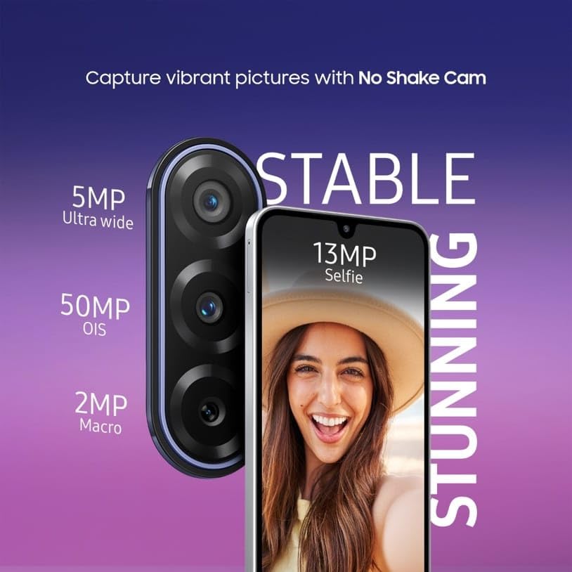 Image of Samsung Galaxy F17 (Neo Black, 4GB RAM, 128GB Storage) | 6.7 inch FHD+ Super AMOLED Display | Exynos 1330 Processor | 50MP OIS Triple | 13MP Front Camera | 5000mAh | 25W Fast Charging | IP54 Rating