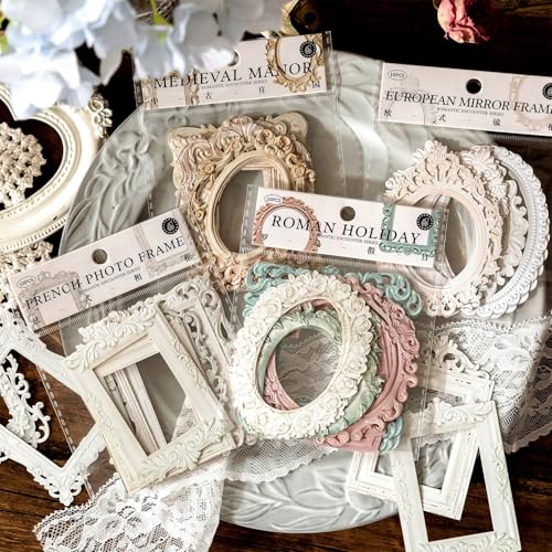 40Pcs Embossed Vintage Frames Scrapbook Decorative Paper, 4 Packs Small Photo Frame Card Cutouts for Card Making Junk Journaling Scrapbooking Supplies Notebook Photo Album Decor Non-Sticky