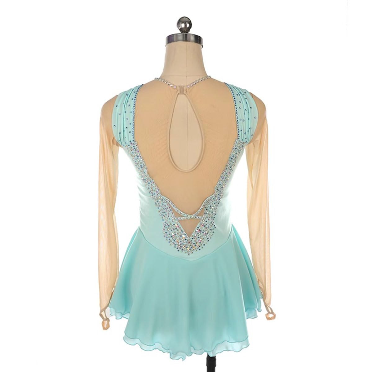 Maillot de Patinaje Artistico para Niña Manga Larga de Danza Ballet con Falda Tul Vestido con Pedrería Vestido de Danza Ballet Mujer Maillot de Gimnasia con Manga Larga