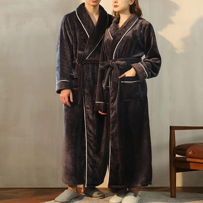 Dninmim Męskie damskie kimono bielizna nocna para pogrubiony flanelowy szlafrok długi koszula nocna na co dzień bielizna nocna