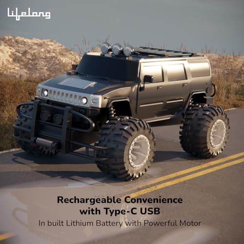 Image of Lifelong Beast Off Roader Remote Control Car Toy for Kids, 2.4GHz High-Speed Monster Truck SUV, LED Headlights, Type-C Rechargeable, Anti-Skid Tyres, 120Ft Range (LLCORC01) (Black)