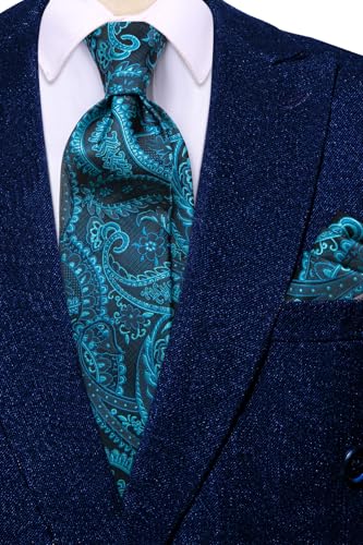 Image of Dubulle Mens Tie Set Solid Paisley Silk Striped Necktie for Men with Cufflinks Tie and Pocket Square