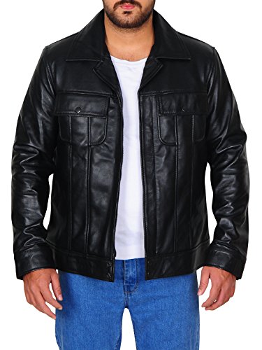 Mens Rock N Roll Elvis Black Real Leather Shirt Jacket