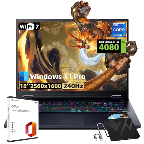 Image of acer Predator Helios-18 Gaming Laptop - with External CD /DVD Drive & Office Lifetime, Intel 24-Core i9-14900HX, 18 inch 240Hz WQXGA Display, RTX 4080, 64GB DDR5 RAM, 4TB SSD, Wifi7, Backlit KB, Win 11 Pro