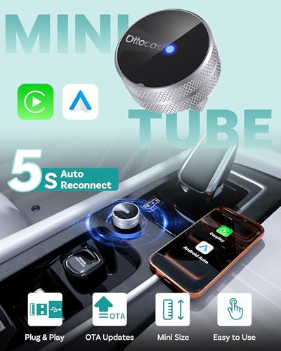 Image of OTTOCAST Mini Tube 2026 Wireless CarPlay & Android Auto Adapter, Plug & Play for iPhone & Android, Seamless Auto-Connect, Stable Performance, Premium Aluminum Design