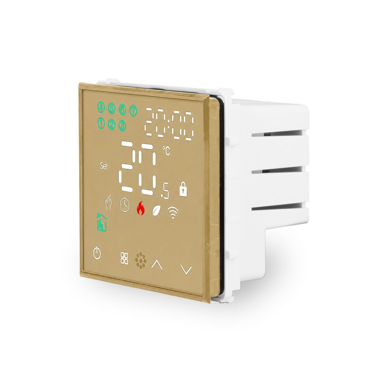 Luxus-Time Wippschalter Lichtschalter Steckdosen mit Aluminium Rahmen Unterputzdose UP Schuko Wipp Wandschalter Einbau Kippschalter Gold (Modul: WLAN Raumthermostat HTWI)