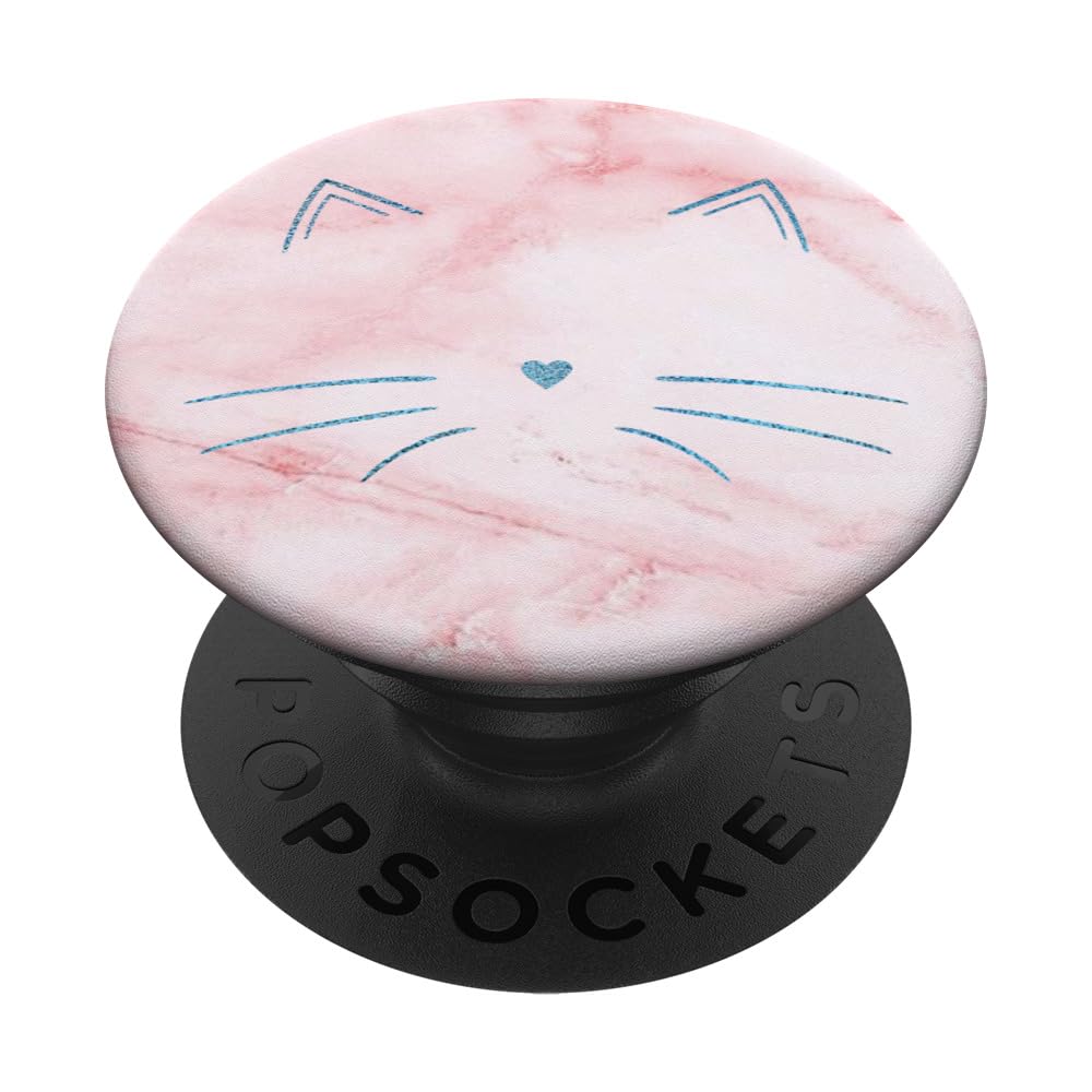 Blue Cat Face Pink White PopSockets Adhesive PopGrip
