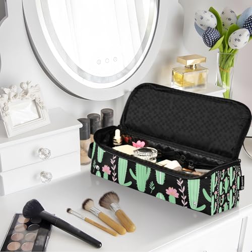 Bolso organizador 2-en-1 para plancha de pelo y rizador con almohadilla resistente al calor, para herramientas calientes, ideal para viaje, diseño portátil de cactus y suculentas miniatura 7